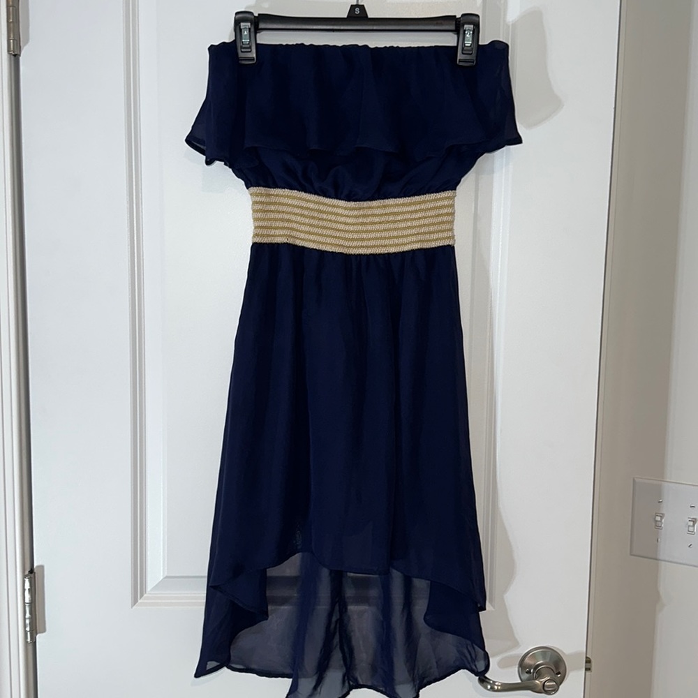 Sleeveless blue high low mini dress
